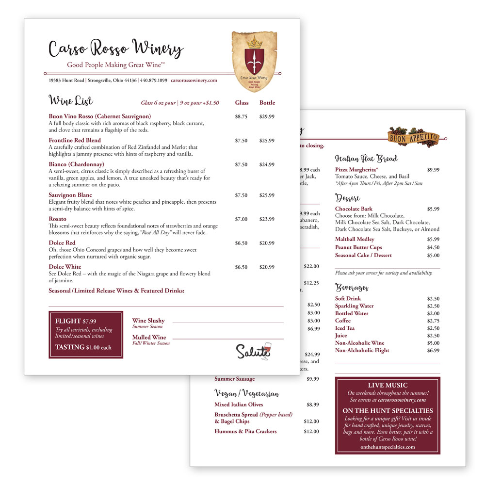 Carso Rosso Winery Menus Carso Rosso Winery Menus